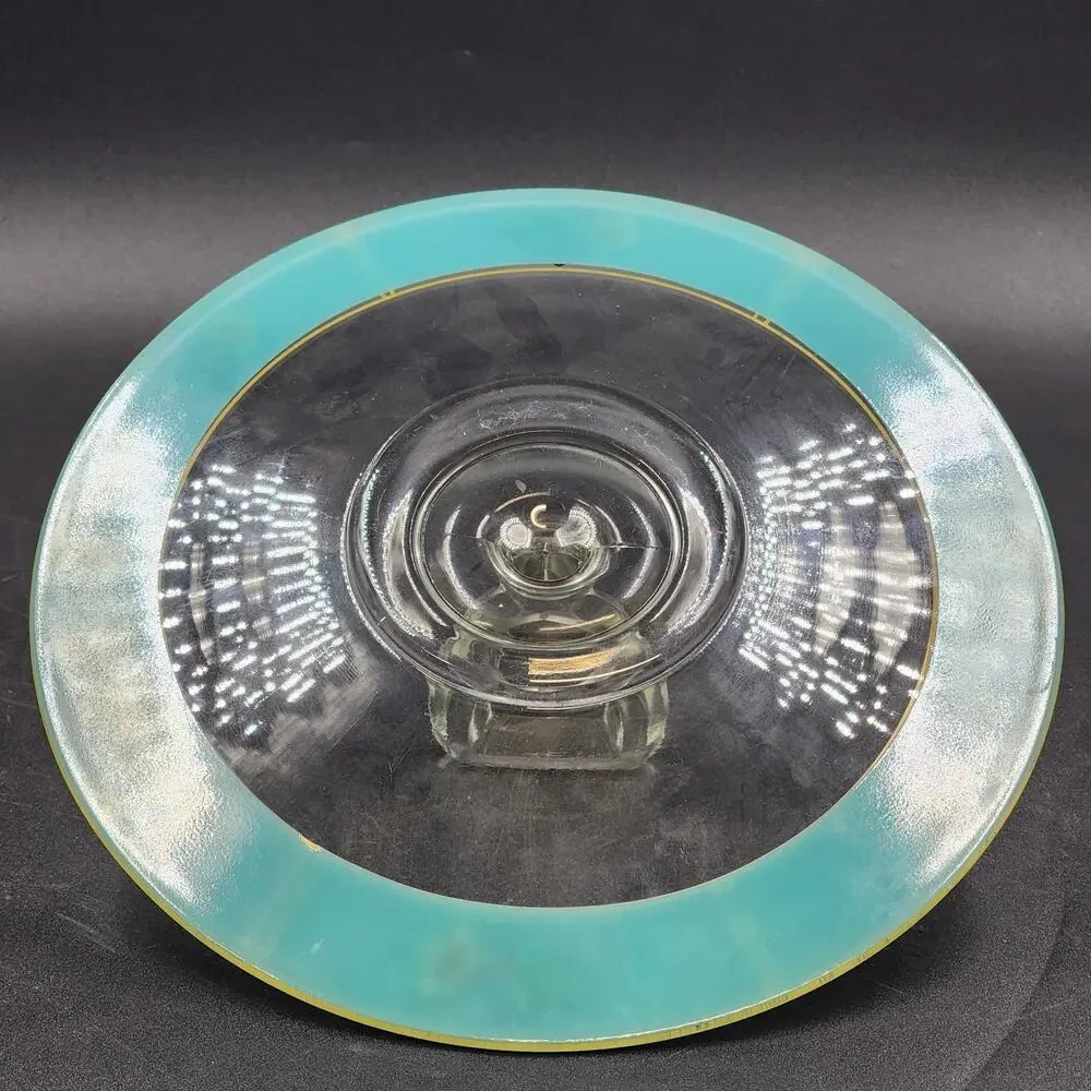 Reverse Painted Glass Tidbit Tray French Cottage Blue MCM Serving Tray 11